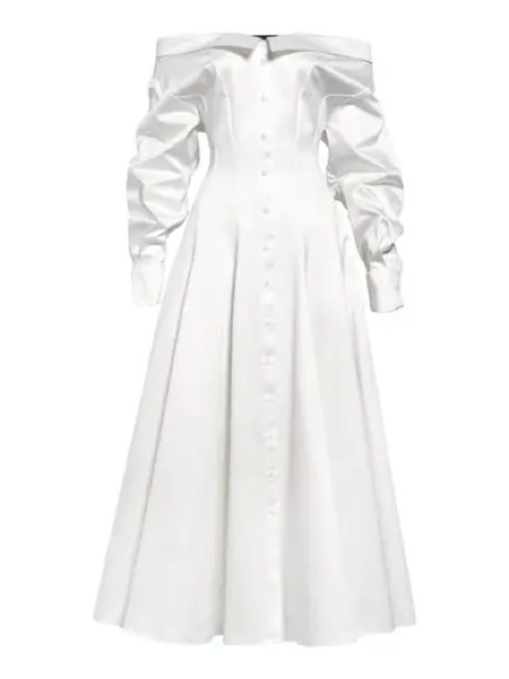 NWT Brandon Maxwell Off-Shoulder White Sz 8 Long Sleeve Cotton Midi Shirtdress